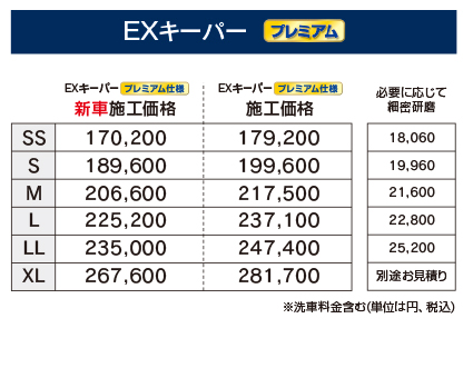 EXキーパープレ価格表